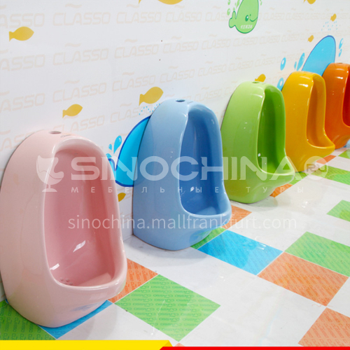 Children colorful urinals yellow pink yellow green white blue orange
